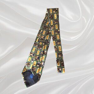 Share Vintage Lanvin Paris Blue and Gold Geometric Silk Tie, Made in France